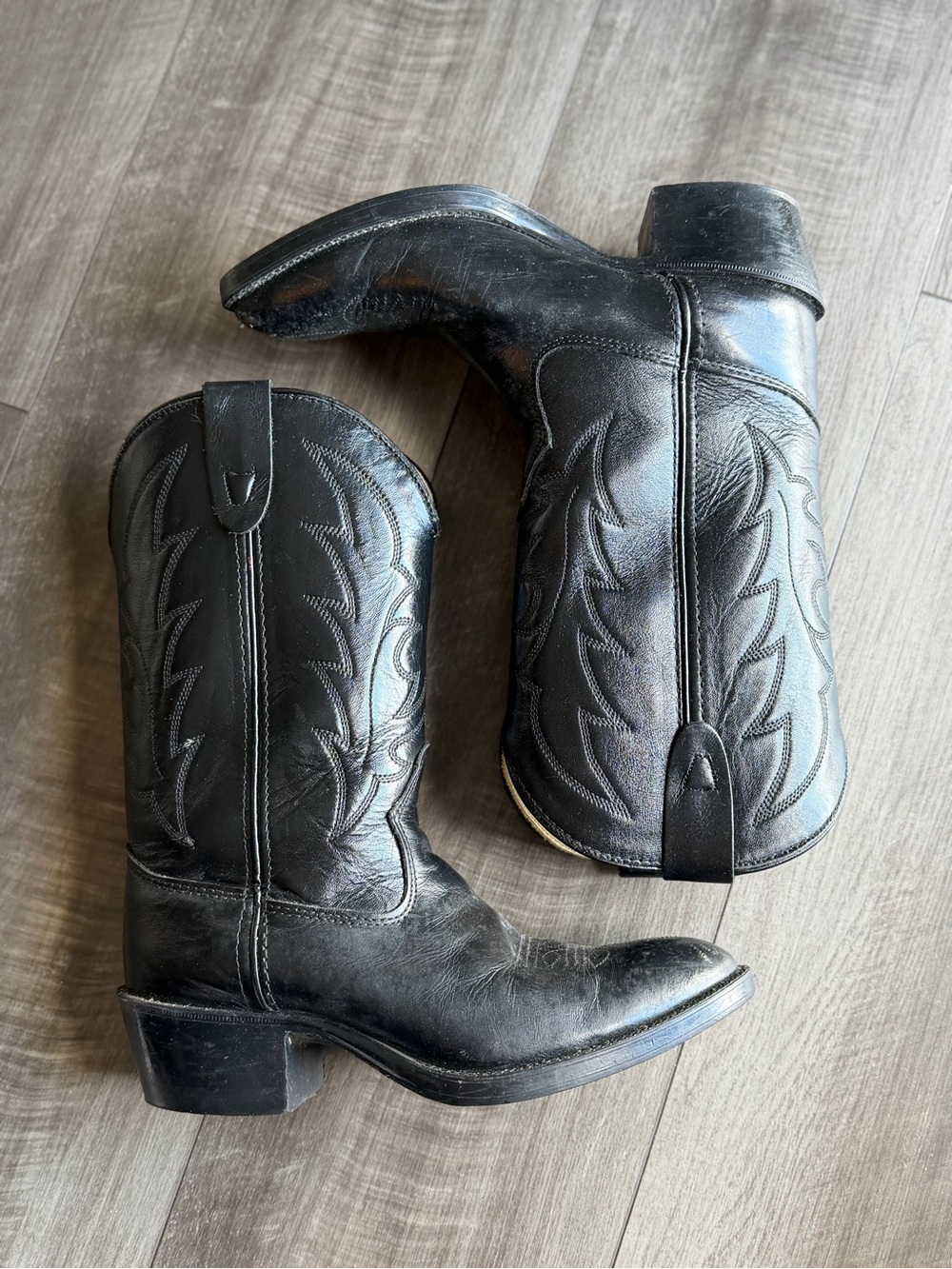Vtg Laredo Made in USA Genuine Leather Black Western Cowboy Boots Kids Sz 3.5 D